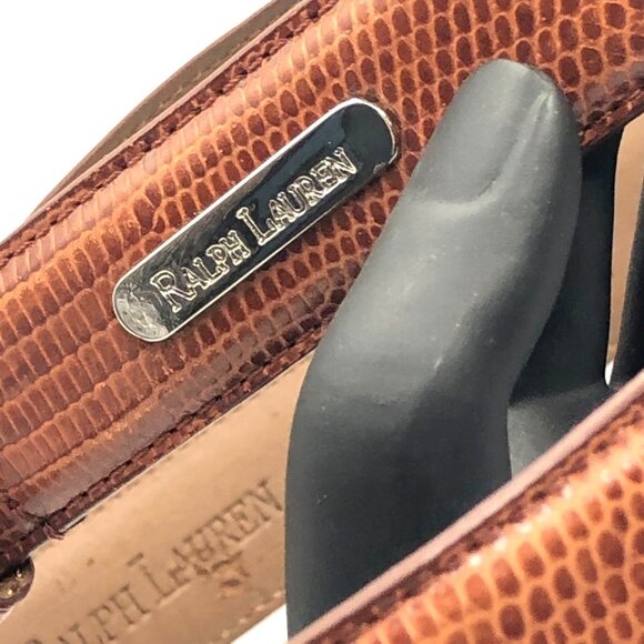 Ralph Lauren RL Crown 67 Brown Reptile Embossed Genuine Leather Belt Size M - Picture 2 of 14